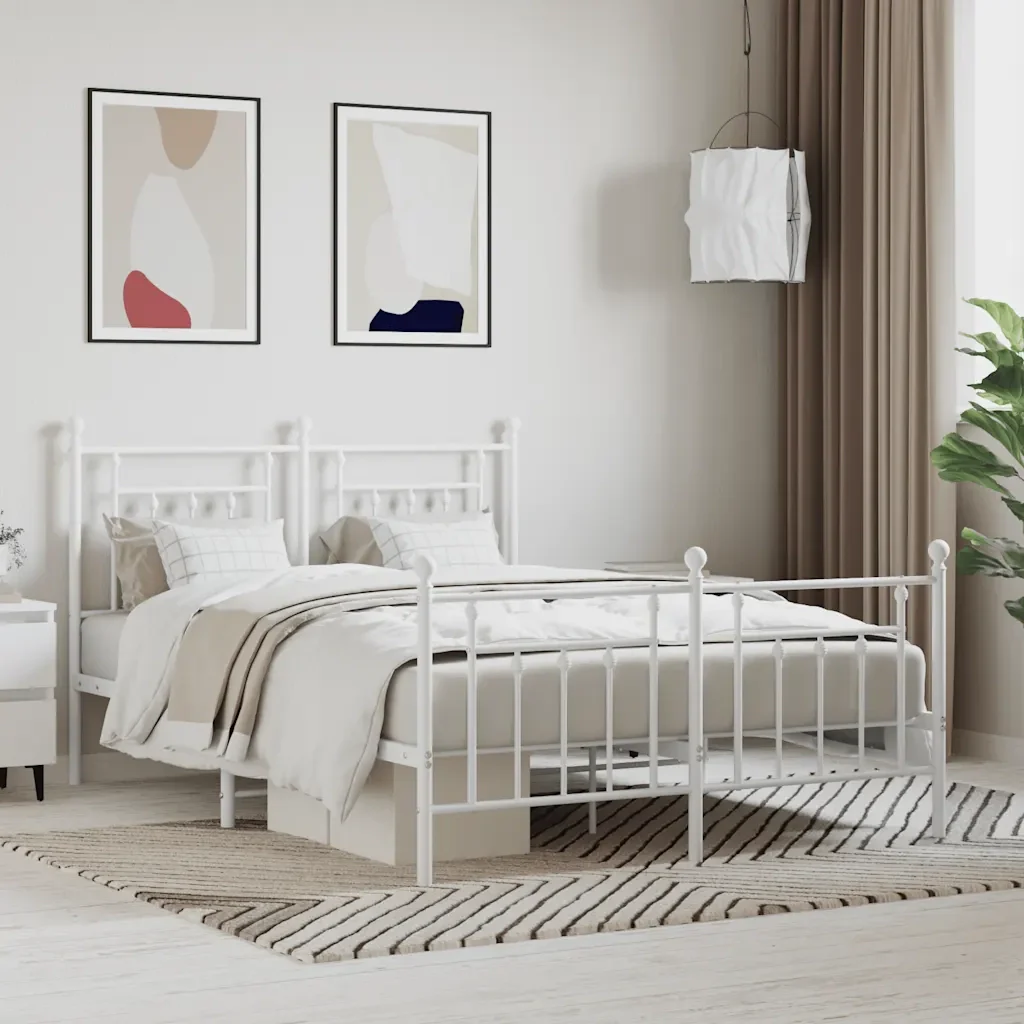 Letto matrimoniale | Letto per adulti | Giroletto con Testiera e Pediera Metallo Bianco 140x200 cm - Image 2