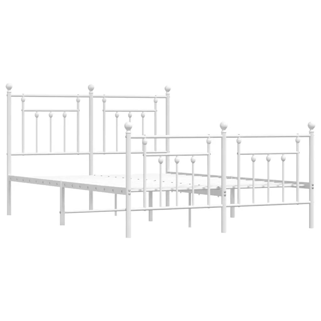 Letto matrimoniale | Letto per adulti | Giroletto con Testiera e Pediera Metallo Bianco 140x200 cm - Image 4