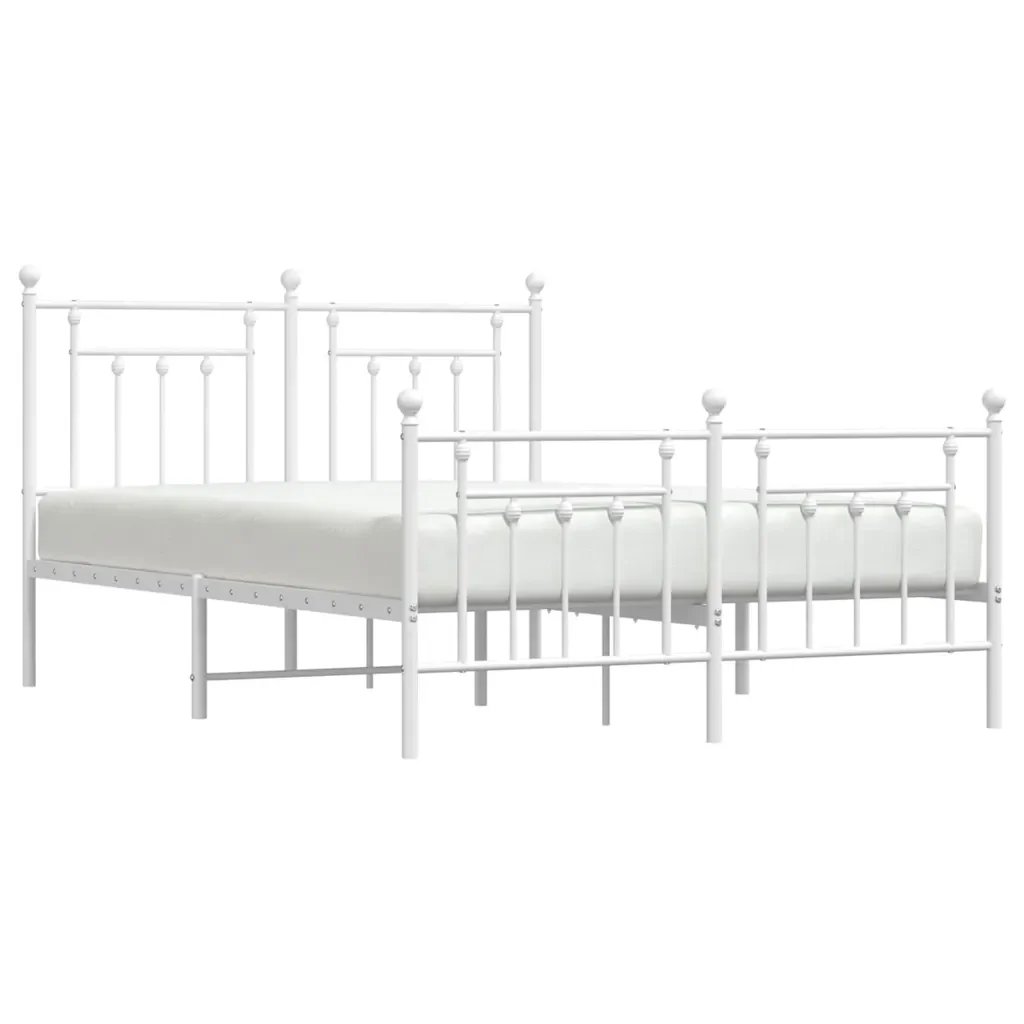 Letto matrimoniale | Letto per adulti | Giroletto con Testiera e Pediera Metallo Bianco 140x200 cm - Image 5