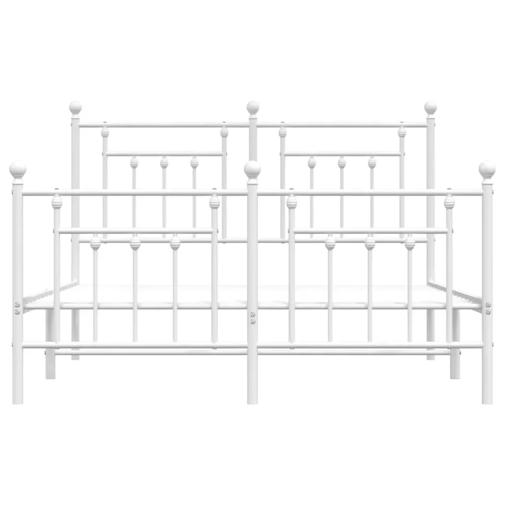 Letto matrimoniale | Letto per adulti | Giroletto con Testiera e Pediera Metallo Bianco 140x200 cm - Image 6