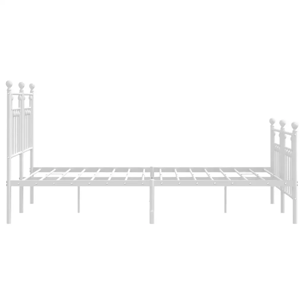 Letto matrimoniale | Letto per adulti | Giroletto con Testiera e Pediera Metallo Bianco 140x200 cm - Image 7