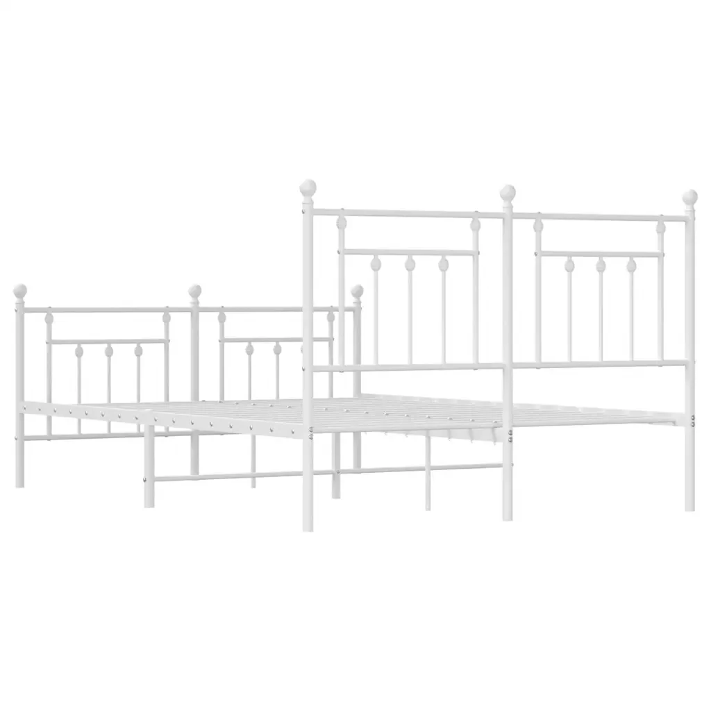 Letto matrimoniale | Letto per adulti | Giroletto con Testiera e Pediera Metallo Bianco 140x200 cm - Image 8