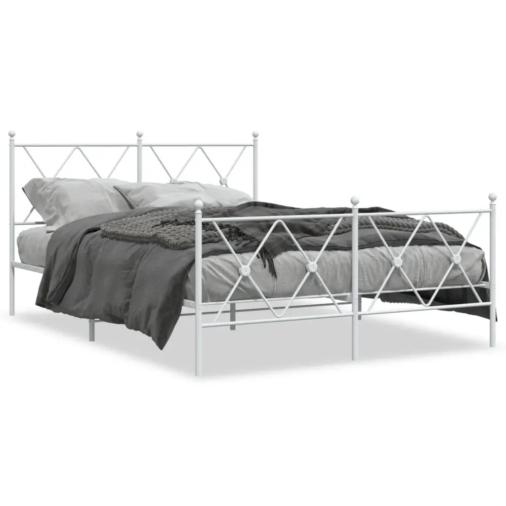 Letto matrimoniale | Letto per adulti | Giroletto con Testiera e Pediera Metallo Bianco 140x200 cm