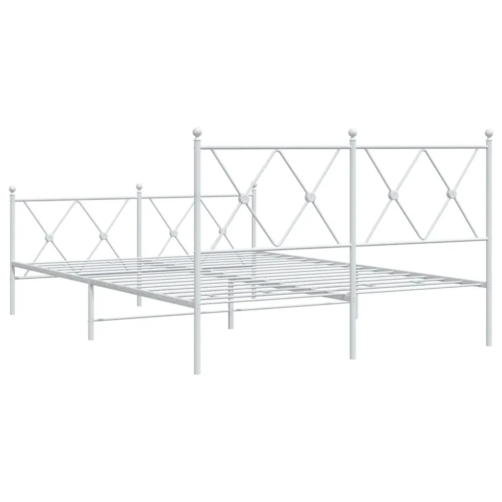 Letto matrimoniale | Letto per adulti | Giroletto con Testiera e Pediera Metallo Bianco 140x200 cm - Image 6