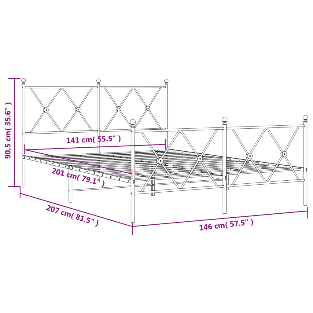 Letto matrimoniale | Letto per adulti | Giroletto con Testiera e Pediera Metallo Bianco 140x200 cm - Image 8