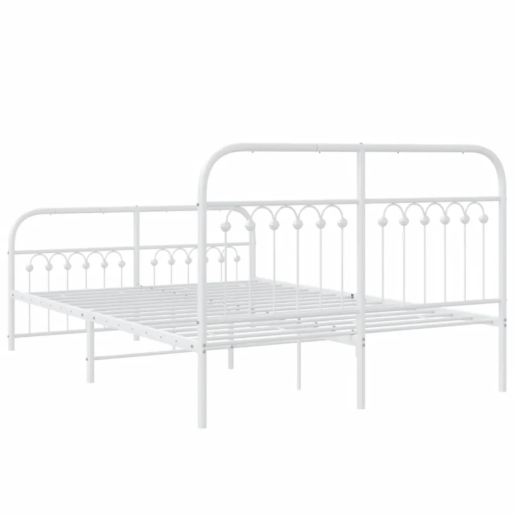 Letto matrimoniale | Letto per adulti | Giroletto con Testiera e Pediera Metallo Bianco 140x200 cm - Image 6