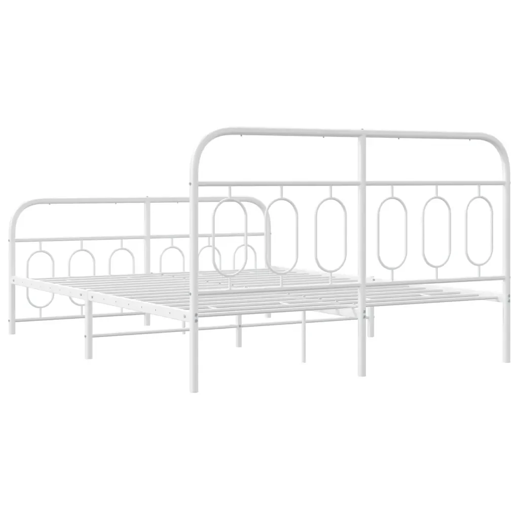 Letto matrimoniale | Letto per adulti | Giroletto con Testiera e Pediera Metallo Bianco 140x200 cm - Image 6