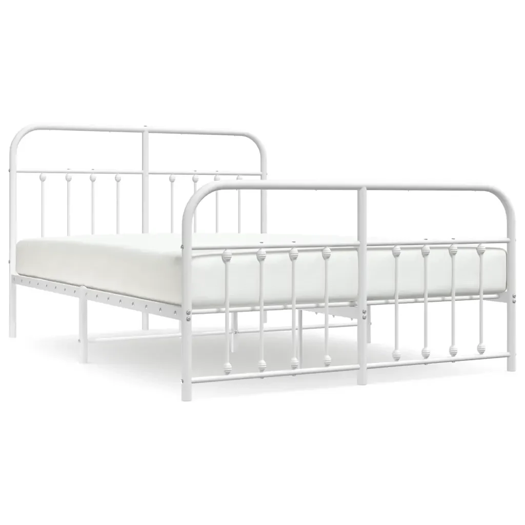 Letto matrimoniale | Letto per adulti | Giroletto con Testiera e Pediera Metallo Bianco 140x200 cm