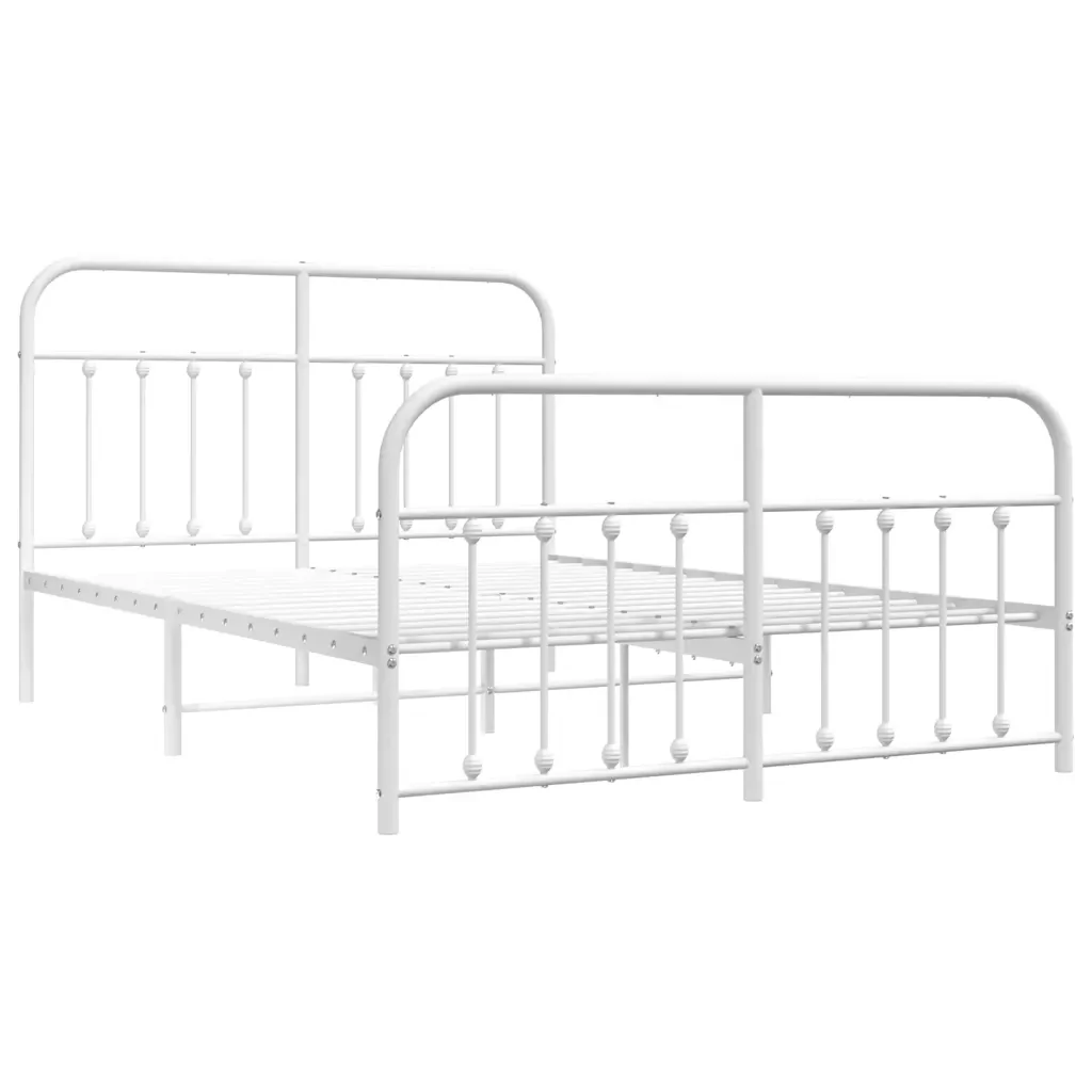 Letto matrimoniale | Letto per adulti | Giroletto con Testiera e Pediera Metallo Bianco 140x200 cm - Image 4