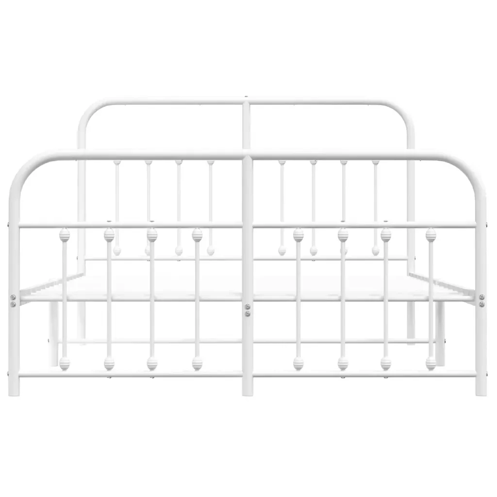 Letto matrimoniale | Letto per adulti | Giroletto con Testiera e Pediera Metallo Bianco 140x200 cm - Image 6