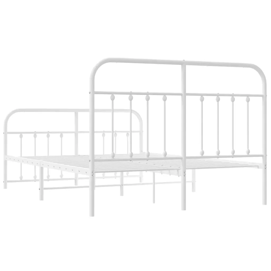 Letto matrimoniale | Letto per adulti | Giroletto con Testiera e Pediera Metallo Bianco 140x200 cm - Image 8