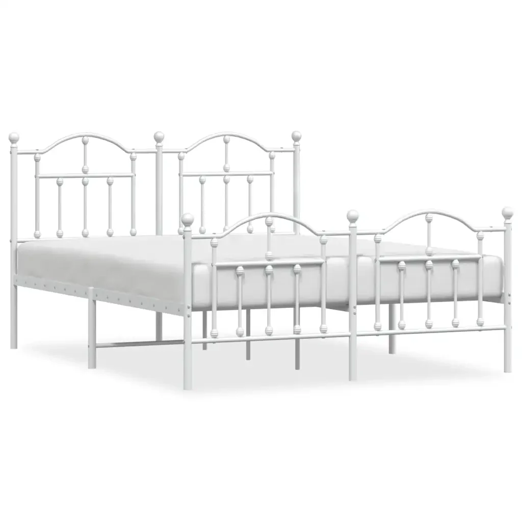 Letto matrimoniale | Letto per adulti | Giroletto con Testiera e Pediera Metallo Bianco 140x200 cm
