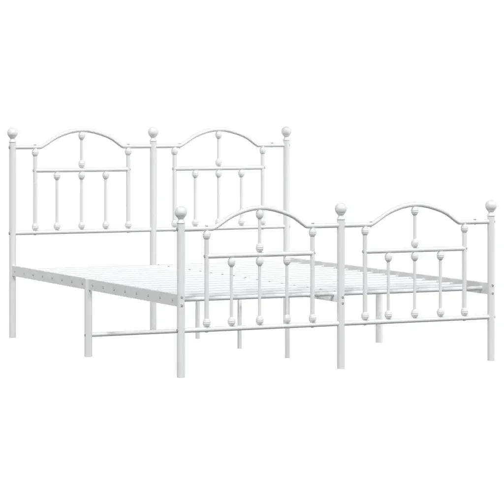 Letto matrimoniale | Letto per adulti | Giroletto con Testiera e Pediera Metallo Bianco 140x200 cm - Image 4