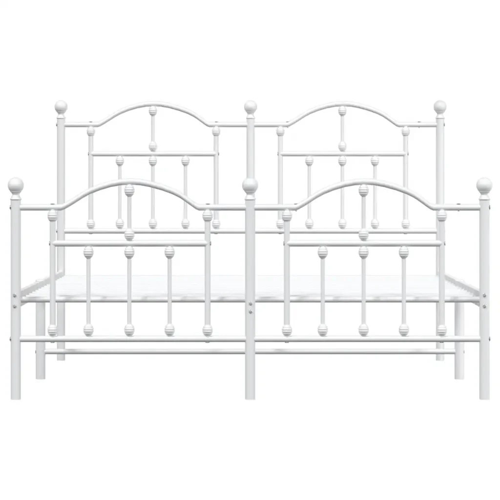 Letto matrimoniale | Letto per adulti | Giroletto con Testiera e Pediera Metallo Bianco 140x200 cm - Image 5