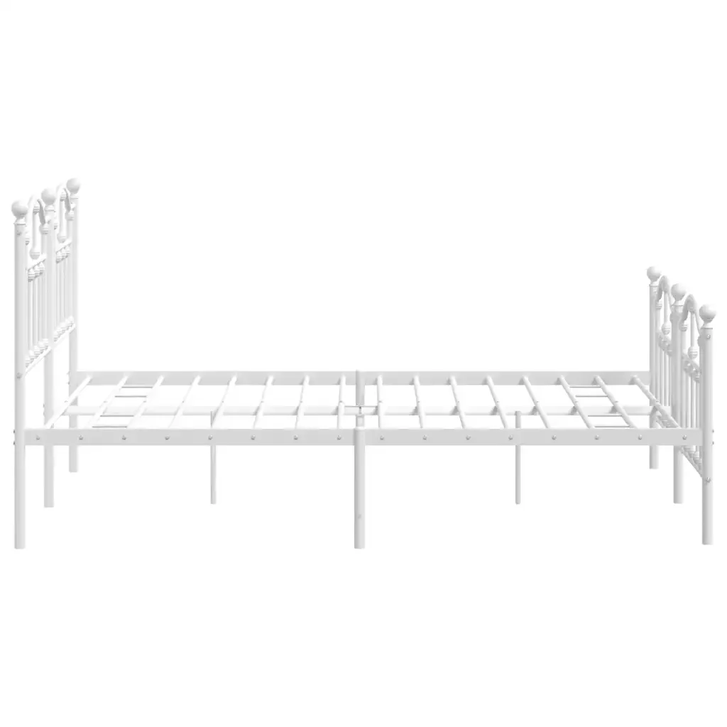 Letto matrimoniale | Letto per adulti | Giroletto con Testiera e Pediera Metallo Bianco 140x200 cm - Image 6