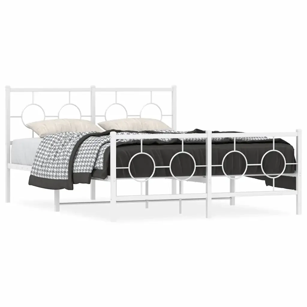 Letto matrimoniale | Letto per adulti | Giroletto con Testiera e Pediera Metallo Bianco 140x200 cm