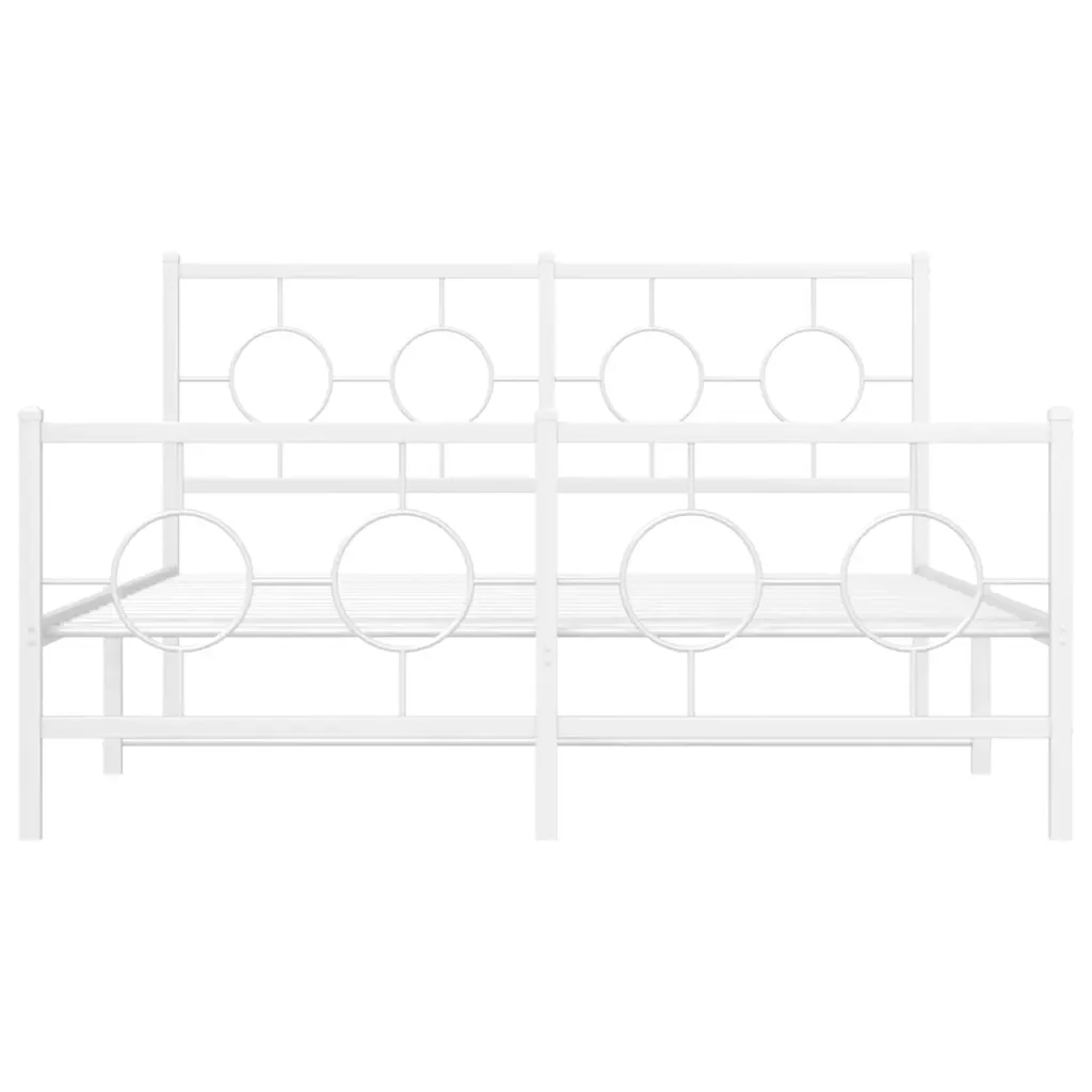 Letto matrimoniale | Letto per adulti | Giroletto con Testiera e Pediera Metallo Bianco 140x200 cm - Image 5