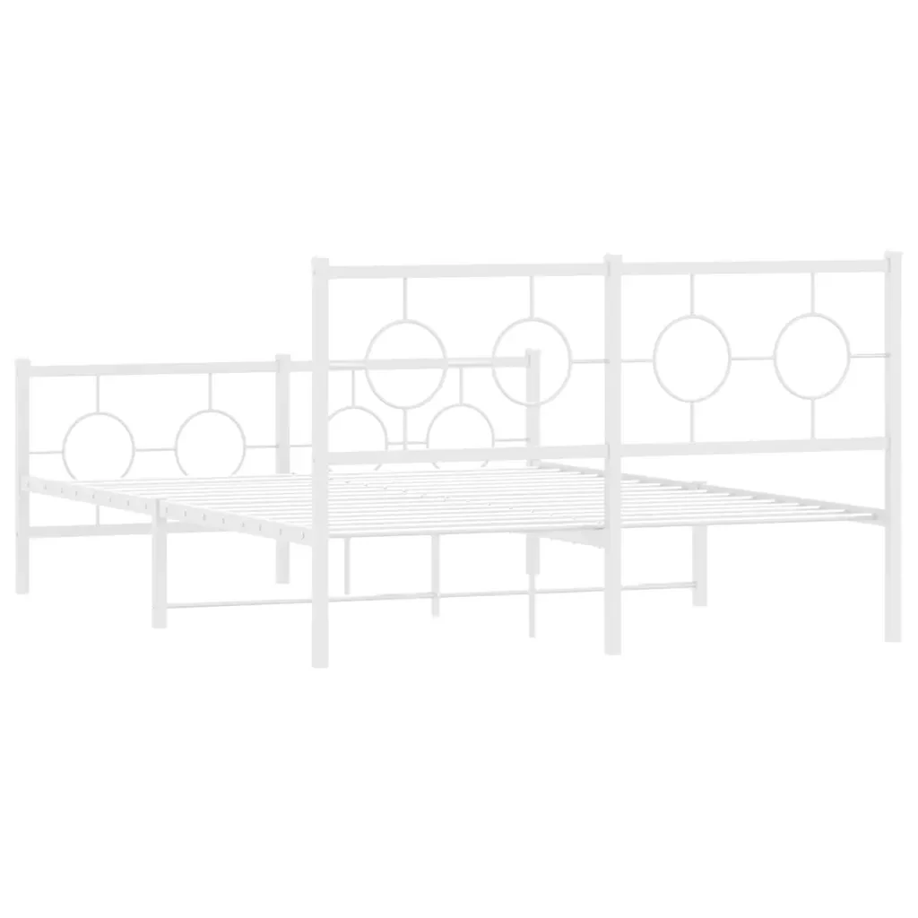 Letto matrimoniale | Letto per adulti | Giroletto con Testiera e Pediera Metallo Bianco 140x200 cm - Image 7