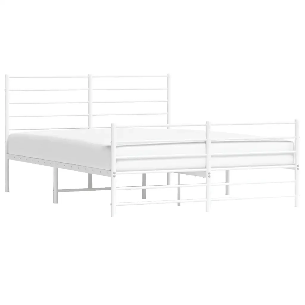Letto matrimoniale | Letto per adulti | Giroletto con Testiera e Pediera Metallo Bianco 140x200 cm - Image 5