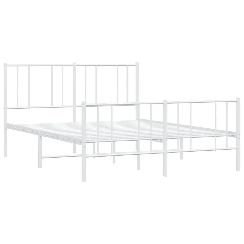 Letto matrimoniale | Letto per adulti | Giroletto con Testiera e Pediera Metallo Bianco 140x200 cm - Image 3