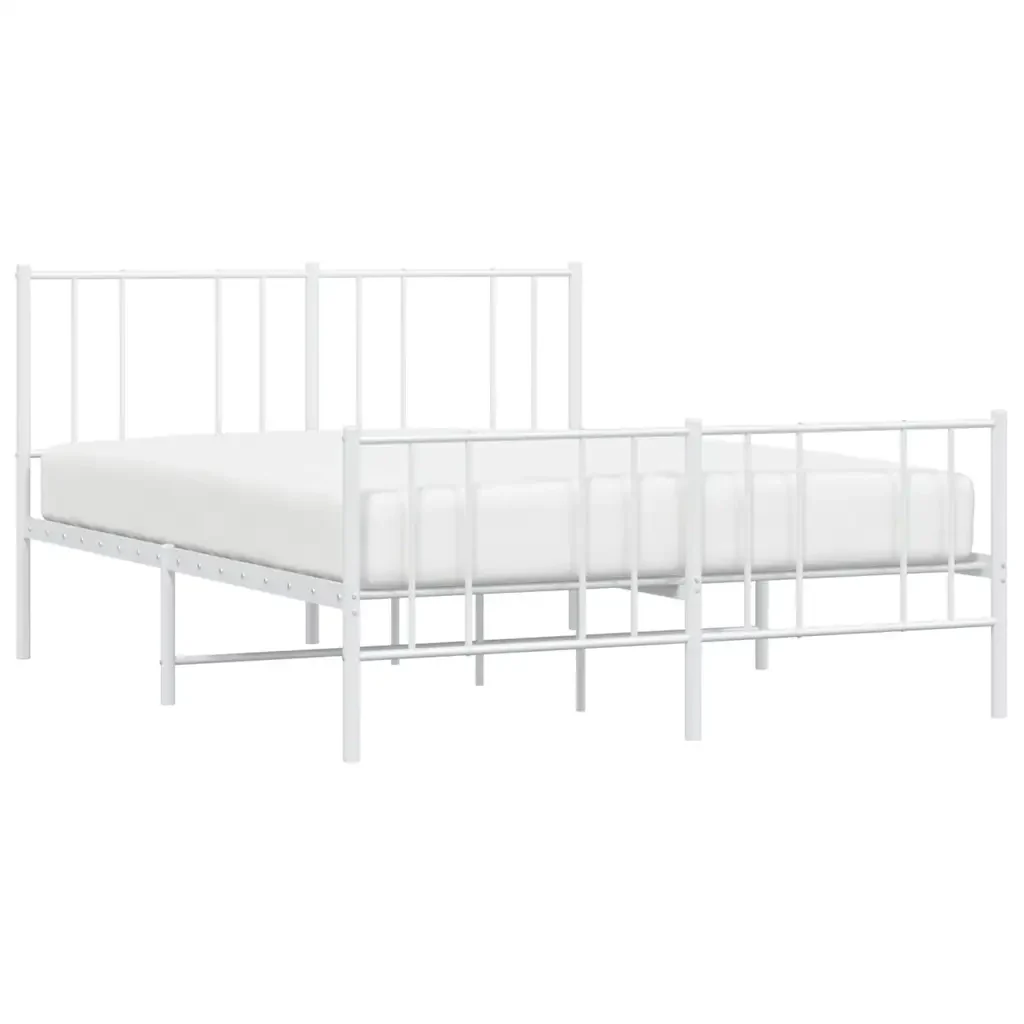 Letto matrimoniale | Letto per adulti | Giroletto con Testiera e Pediera Metallo Bianco 140x200 cm - Image 5
