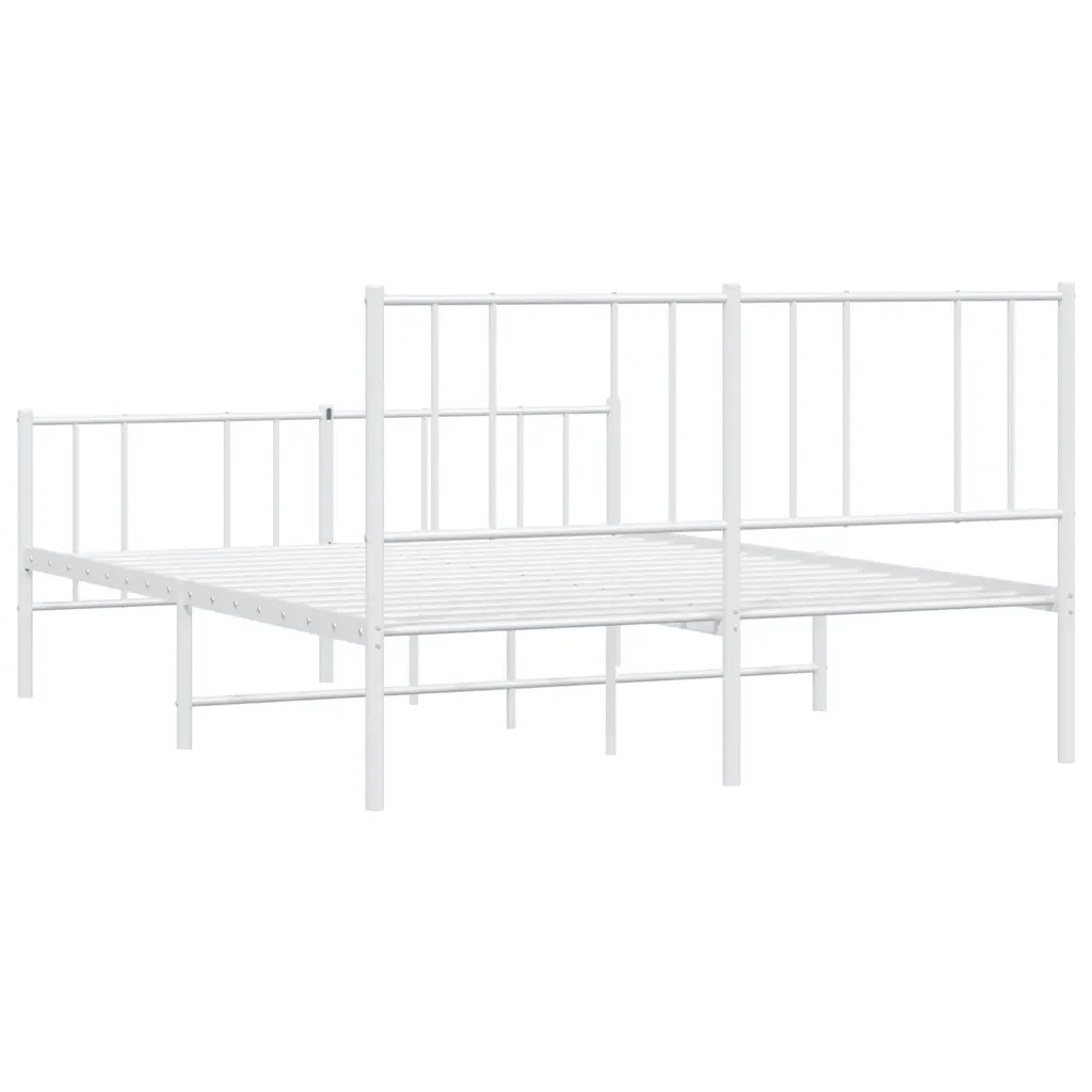 Letto matrimoniale | Letto per adulti | Giroletto con Testiera e Pediera Metallo Bianco 140x200 cm - Image 8