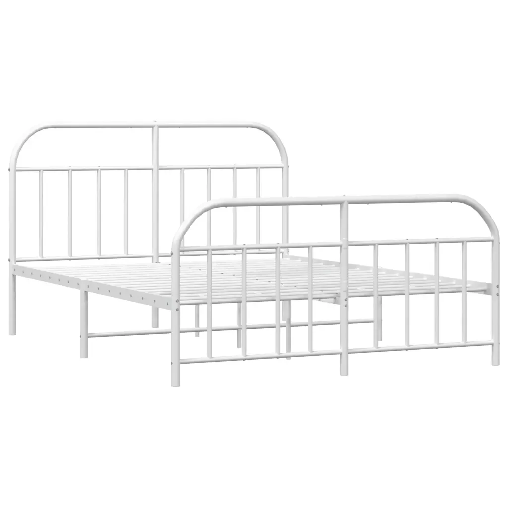 Letto matrimoniale | Letto per adulti | Giroletto con Testiera e Pediera Metallo Bianco 140x200 cm - Image 3