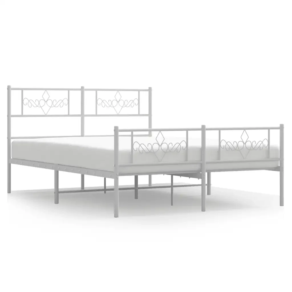Letto matrimoniale | Letto per adulti | Giroletto con Testiera e Pediera Metallo Bianco 140x200 cm