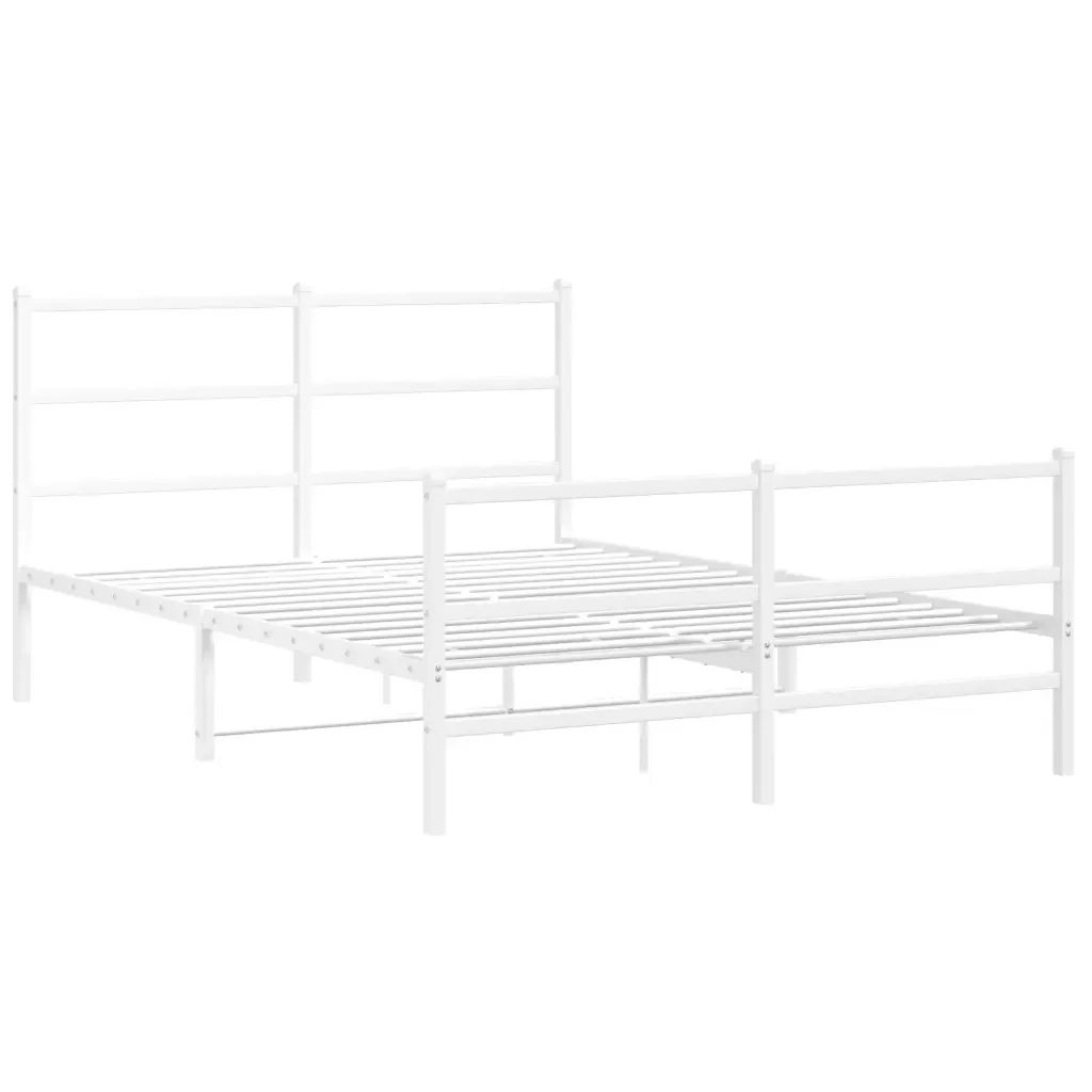 Letto matrimoniale | Letto per adulti | Giroletto con Testiera e Pediera Metallo Bianco 140x200 cm - Image 4