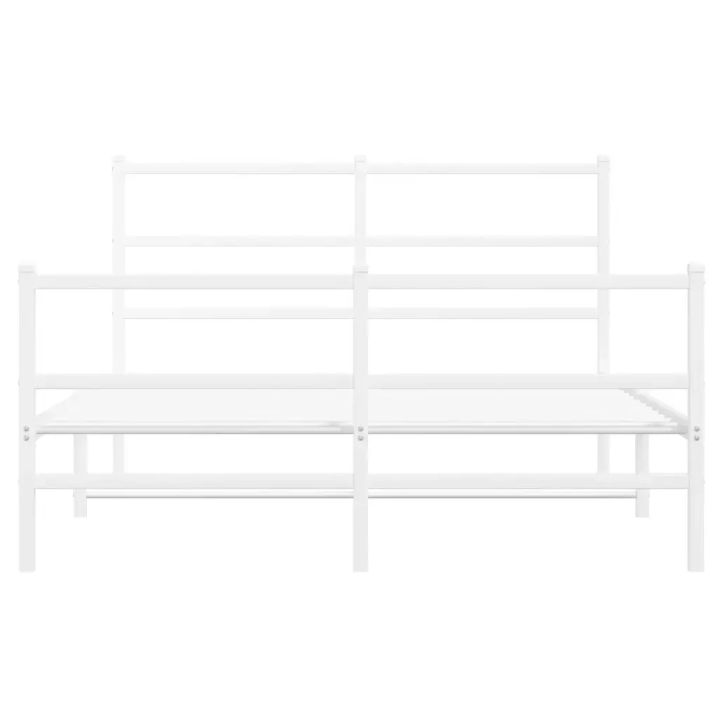 Letto matrimoniale | Letto per adulti | Giroletto con Testiera e Pediera Metallo Bianco 140x200 cm - Image 5