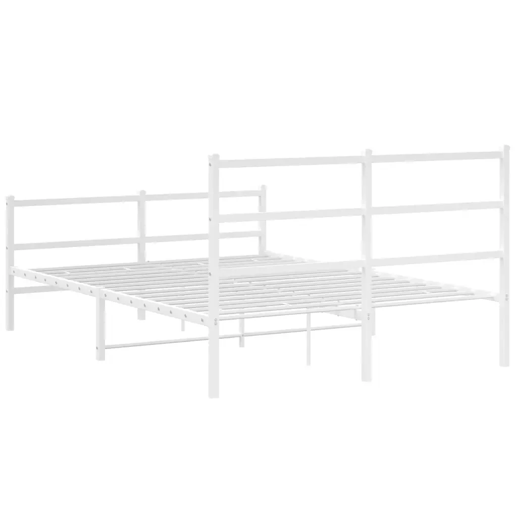 Letto matrimoniale | Letto per adulti | Giroletto con Testiera e Pediera Metallo Bianco 140x200 cm - Image 7