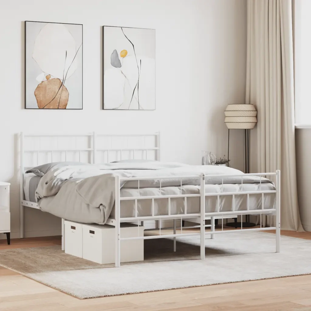 Letto matrimoniale | Letto per adulti | Giroletto con Testiera e Pediera Metallo Bianco 140x200 cm - Image 2