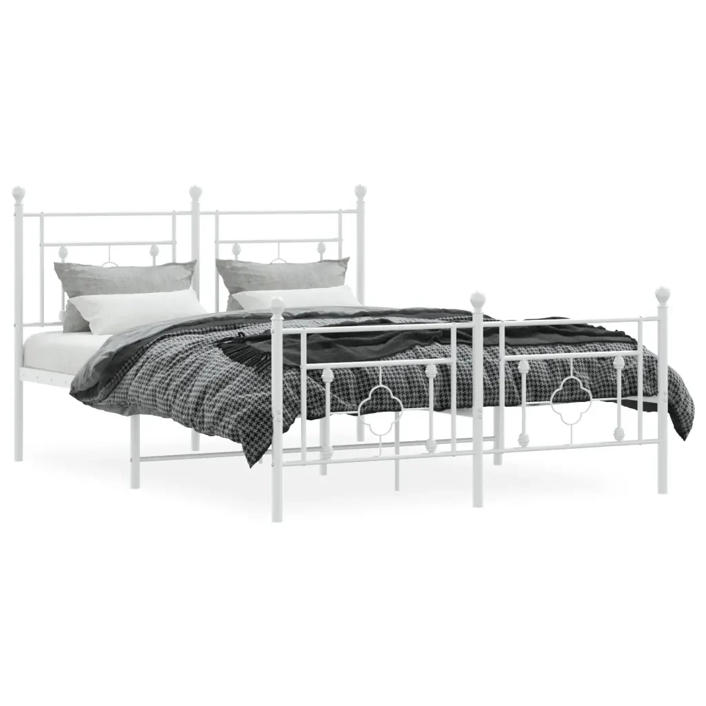 Letto matrimoniale | Letto per adulti | Giroletto con Testiera e Pediera Metallo Bianco 140x200 cm - Image 4