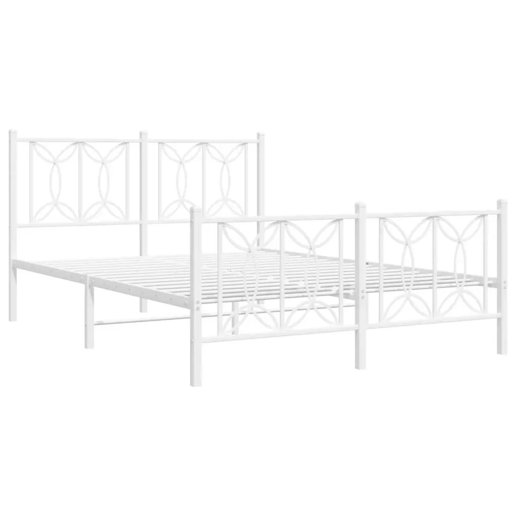 Letto matrimoniale | Letto per adulti | Giroletto con Testiera e Pediera Metallo Bianco 140x200 cm - Image 3