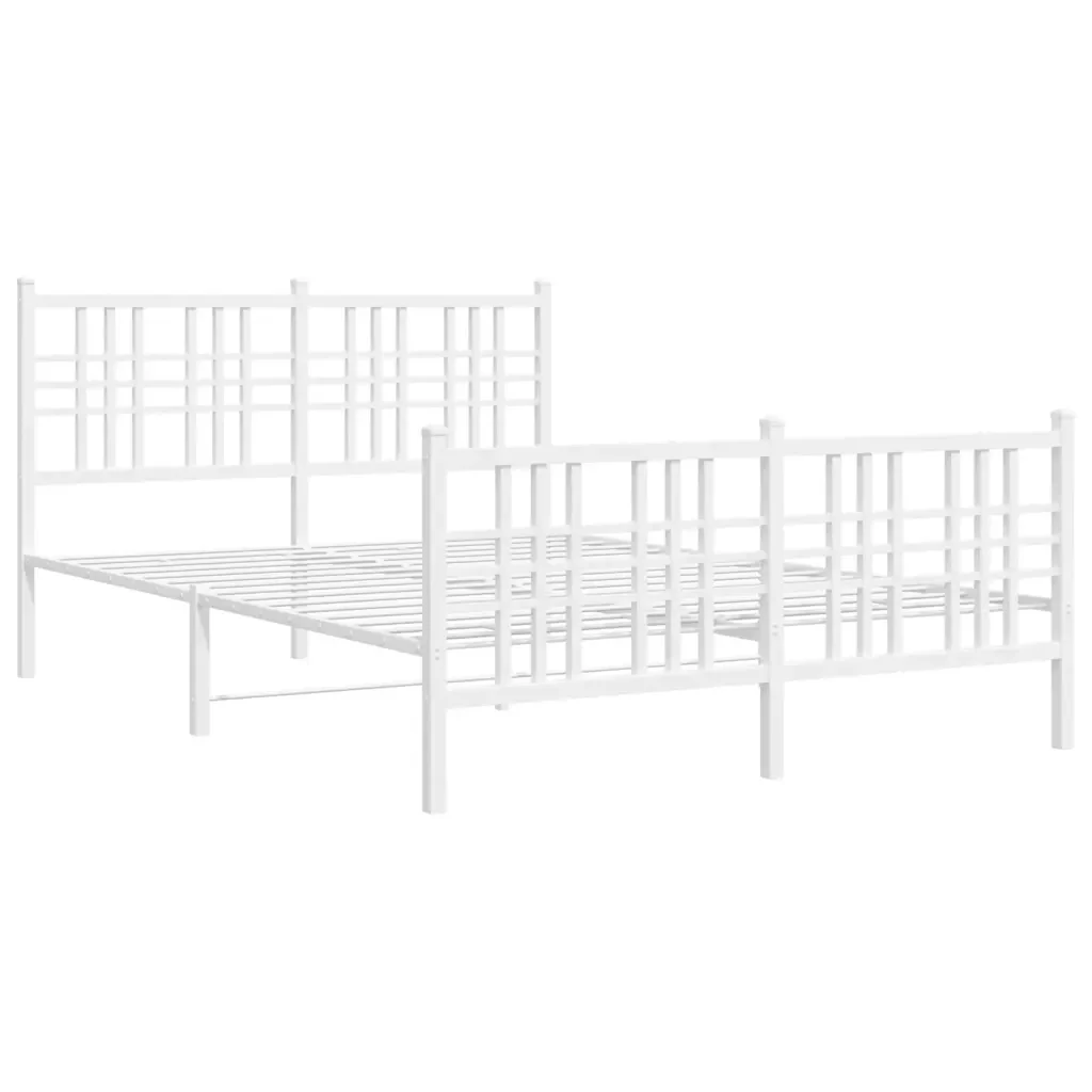 Letto matrimoniale | Letto per adulti | Giroletto con Testiera e Pediera Metallo Bianco 140x200 cm - Image 3