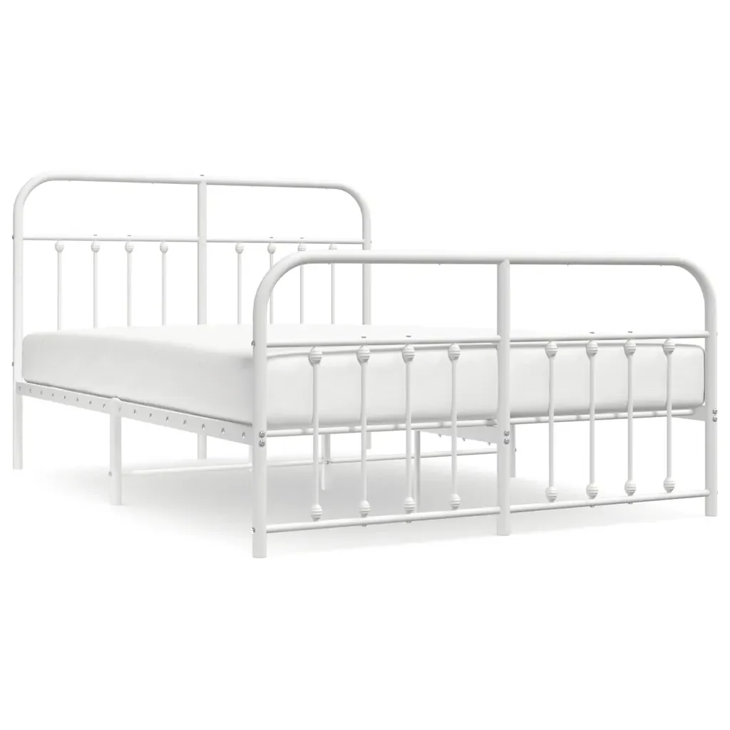 Letto matrimoniale | Letto per adulti | Giroletto con Testiera e Pediera Metallo Bianco 150x200 cm
