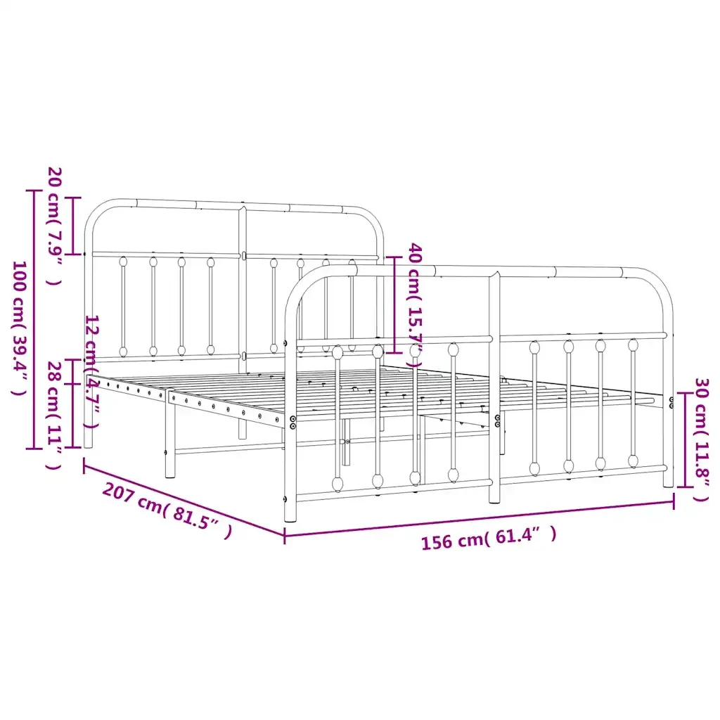 Letto matrimoniale | Letto per adulti | Giroletto con Testiera e Pediera Metallo Bianco 150x200 cm - Image 10