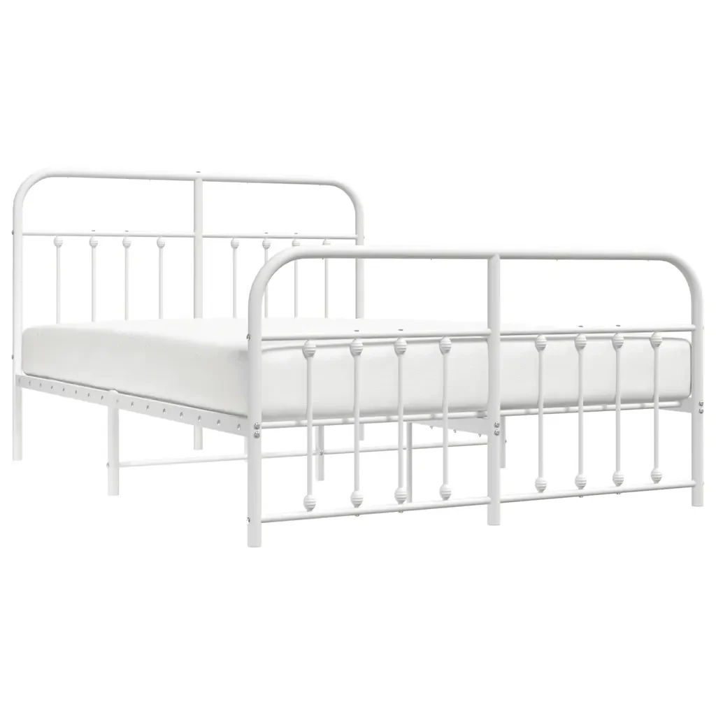 Letto matrimoniale | Letto per adulti | Giroletto con Testiera e Pediera Metallo Bianco 150x200 cm - Image 5