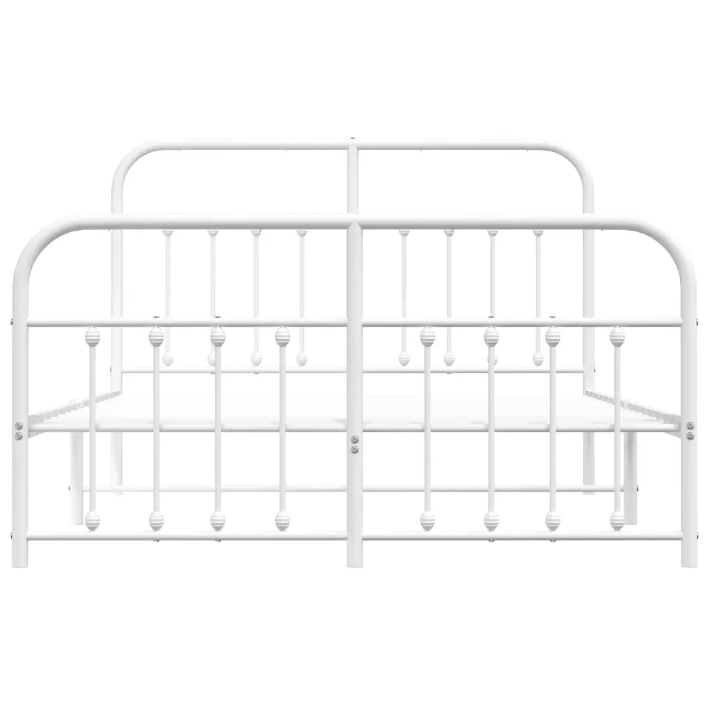 Letto matrimoniale | Letto per adulti | Giroletto con Testiera e Pediera Metallo Bianco 150x200 cm - Image 6