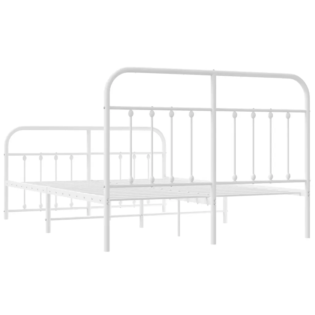 Letto matrimoniale | Letto per adulti | Giroletto con Testiera e Pediera Metallo Bianco 150x200 cm - Image 8