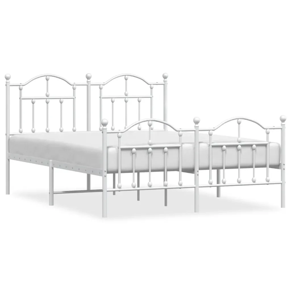 Letto matrimoniale | Letto per adulti | Giroletto con Testiera e Pediera Metallo Bianco 150x200 cm