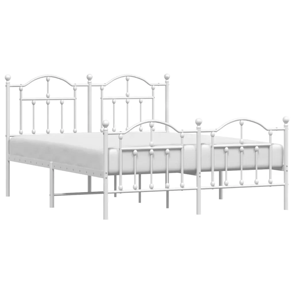 Letto matrimoniale | Letto per adulti | Giroletto con Testiera e Pediera Metallo Bianco 150x200 cm - Image 5