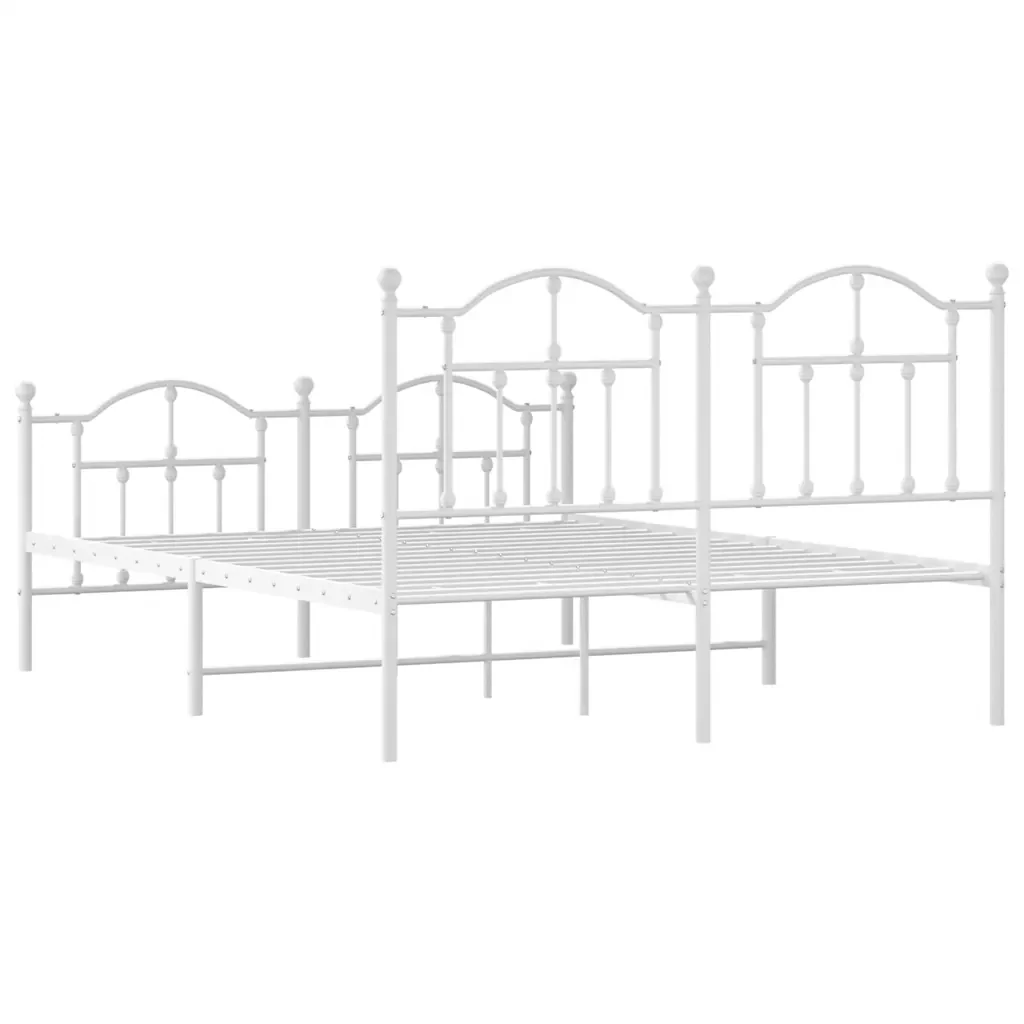 Letto matrimoniale | Letto per adulti | Giroletto con Testiera e Pediera Metallo Bianco 150x200 cm - Image 8