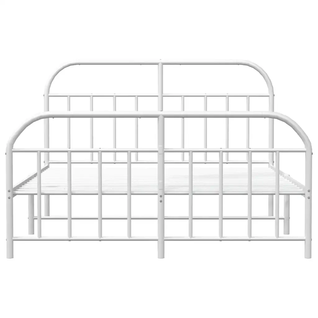 Letto matrimoniale | Letto per adulti | Giroletto con Testiera e Pediera Metallo Bianco 150x200 cm - Image 6
