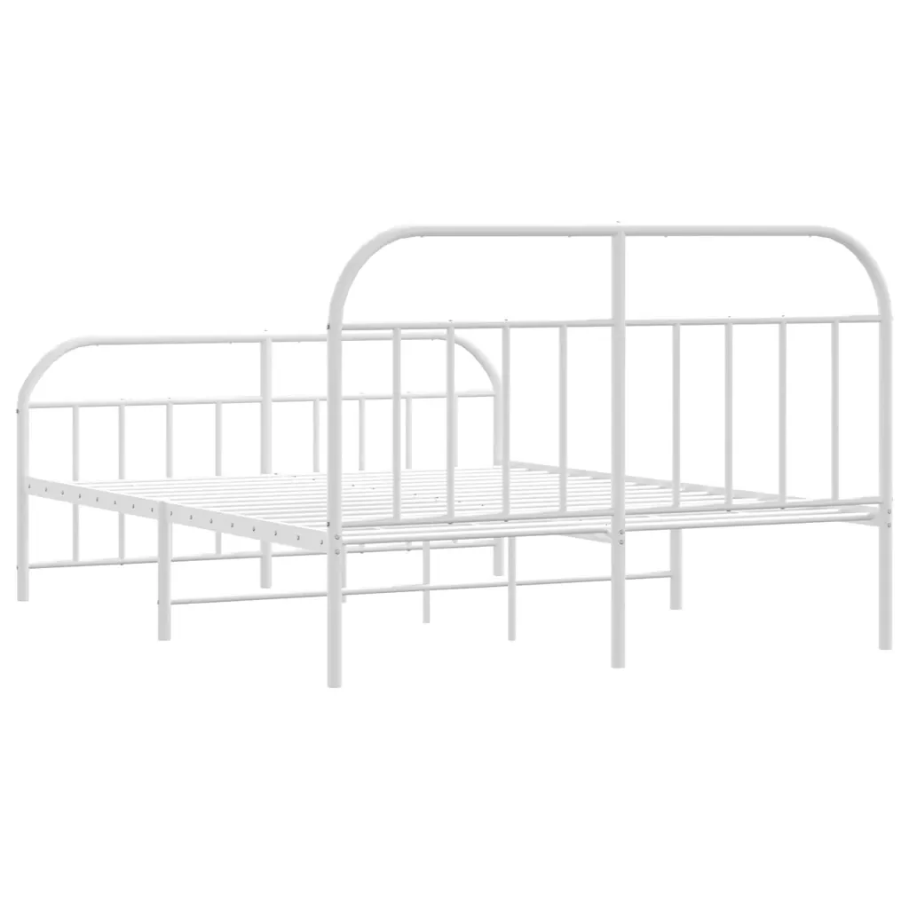 Letto matrimoniale | Letto per adulti | Giroletto con Testiera e Pediera Metallo Bianco 150x200 cm - Image 8