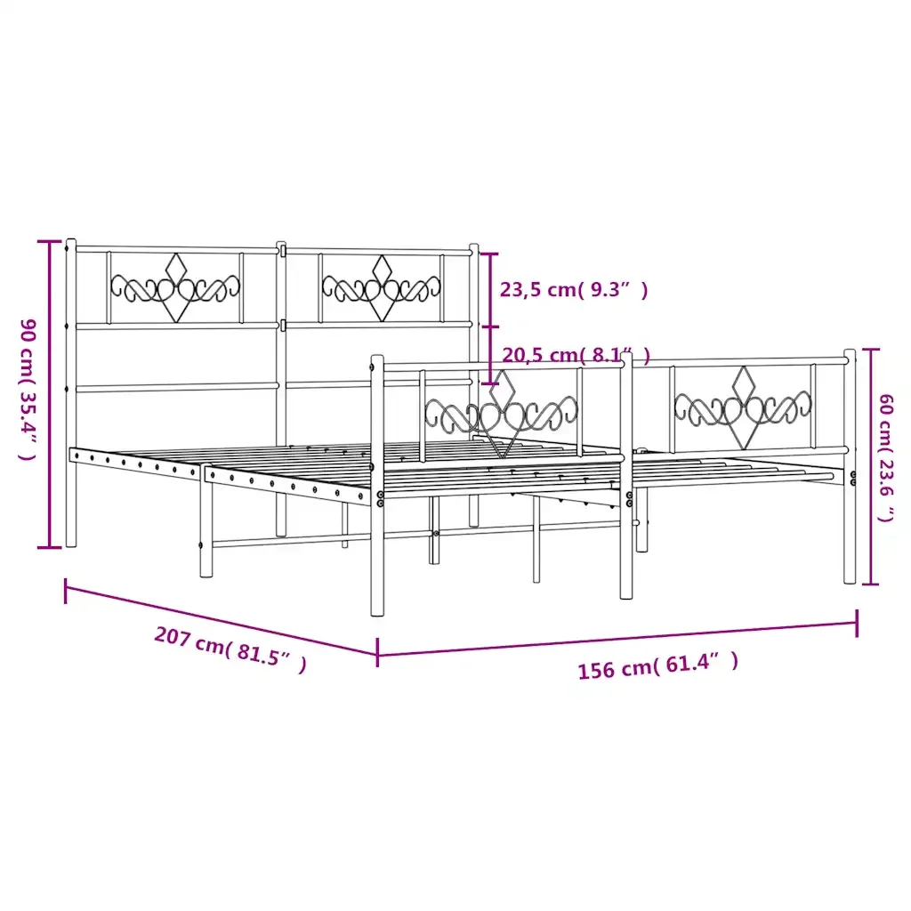 Letto matrimoniale | Letto per adulti | Giroletto con Testiera e Pediera Metallo Bianco 150x200 cm - Image 10