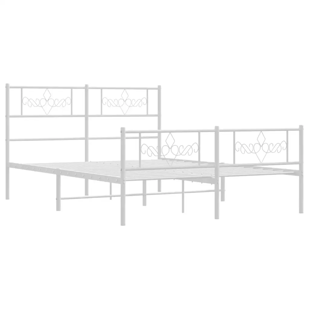 Letto matrimoniale | Letto per adulti | Giroletto con Testiera e Pediera Metallo Bianco 150x200 cm - Image 3
