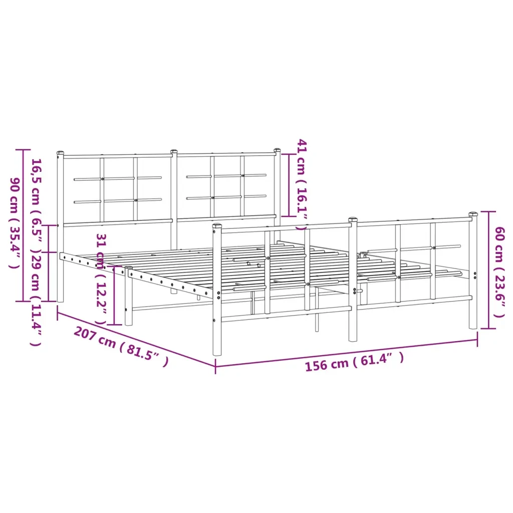 Letto matrimoniale | Letto per adulti | Giroletto con Testiera e Pediera Metallo Bianco 150x200 cm - Image 10