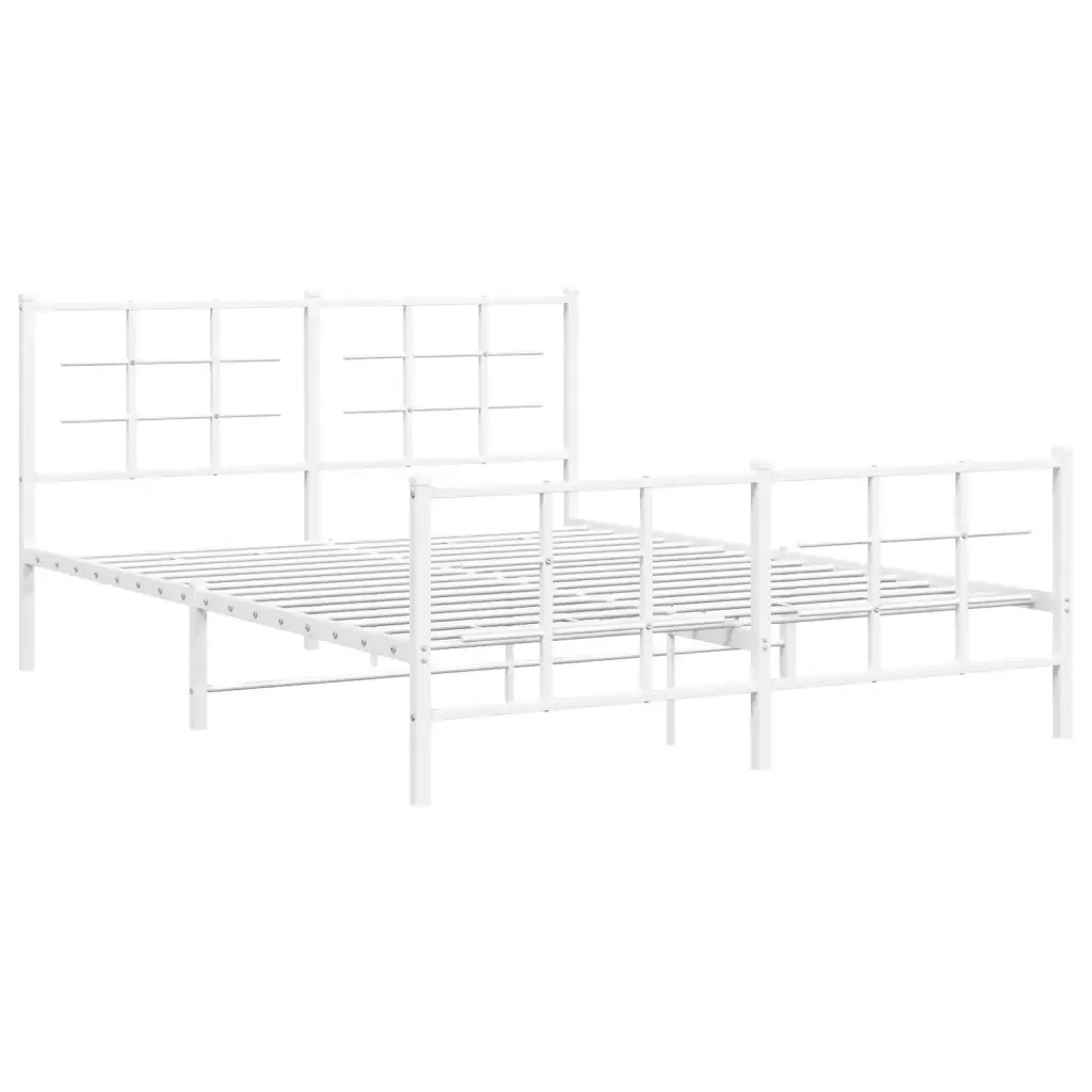 Letto matrimoniale | Letto per adulti | Giroletto con Testiera e Pediera Metallo Bianco 150x200 cm - Image 4