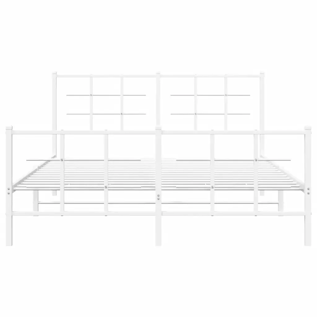 Letto matrimoniale | Letto per adulti | Giroletto con Testiera e Pediera Metallo Bianco 150x200 cm - Image 5
